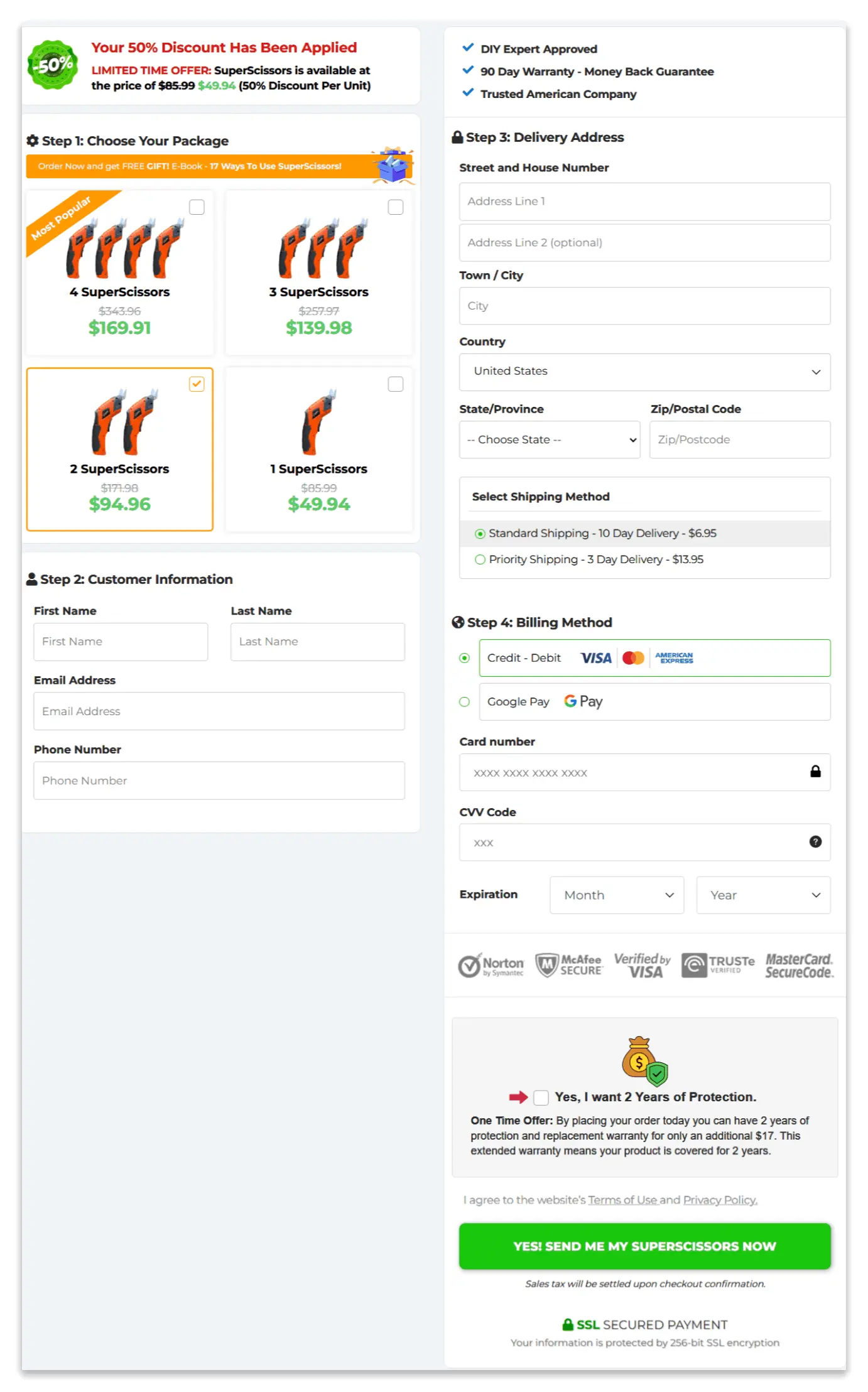 Super Scissors secure checkout page